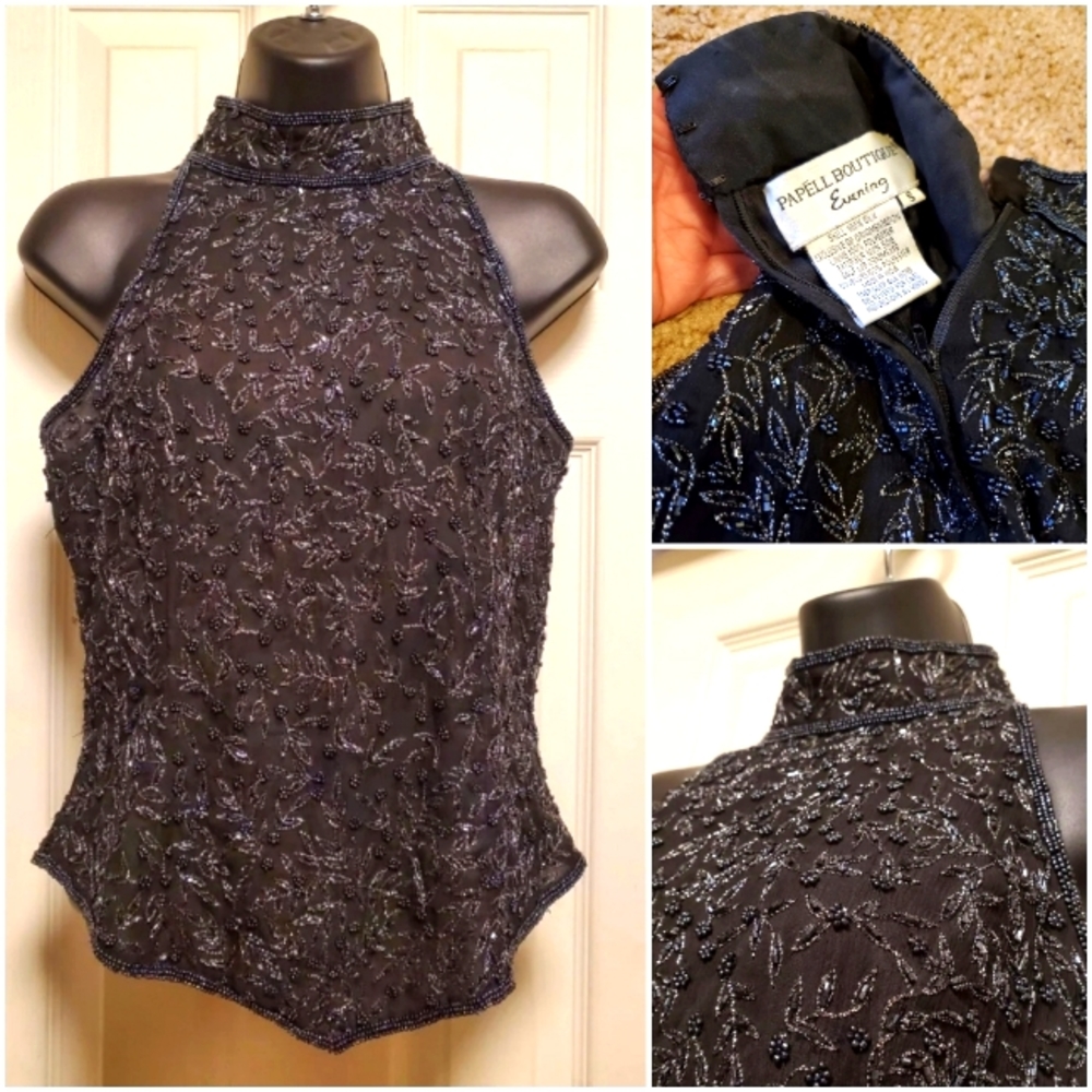 Papell Boutique Evening Beaded Silk Top/NWOT